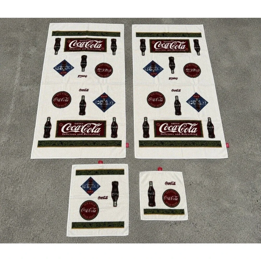 Vintage Coca-Cola Bath Towel Set 4 Pc Vintage Coke Bottle Logo Towels Washcloth